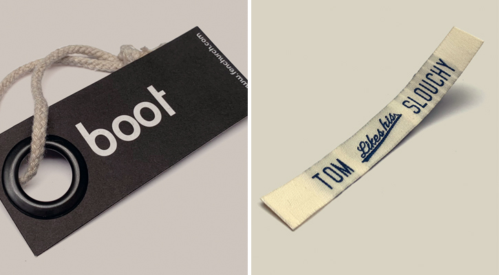 Custom swing tags and labels for denim branding.