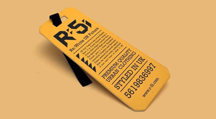 Bespoke printed hang tags for clothing brands.