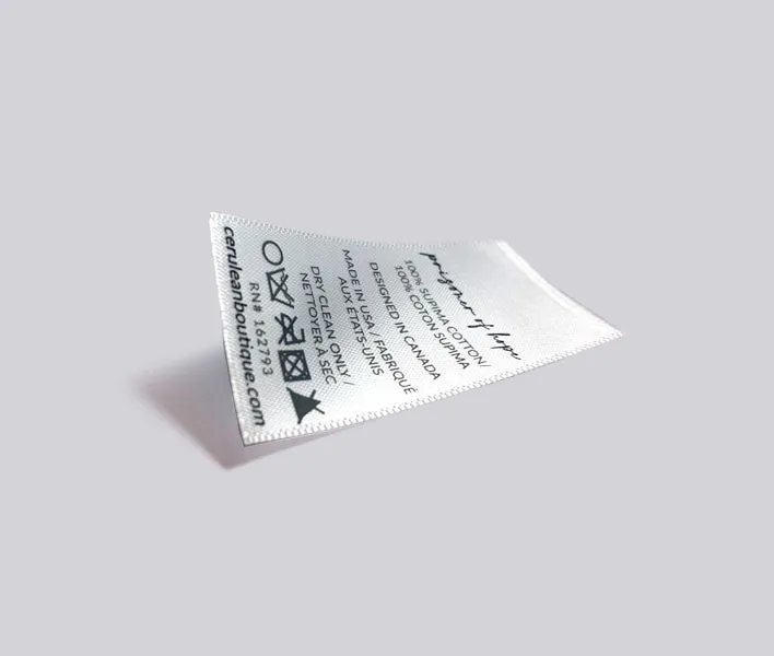 Printed polyester satin care label.